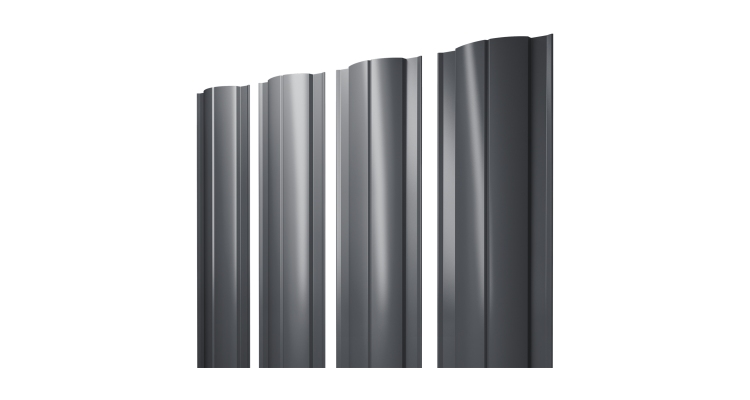 Штакетник Круглый с прямым резом 0,5 GreenCoat Pural BT, matt RR 23 темно-серый (RAL 7024 мокрый асфальт)